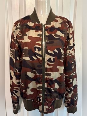 LOVE LOVE LOVE Camo Print Bomber Jacket - Women's, 1X